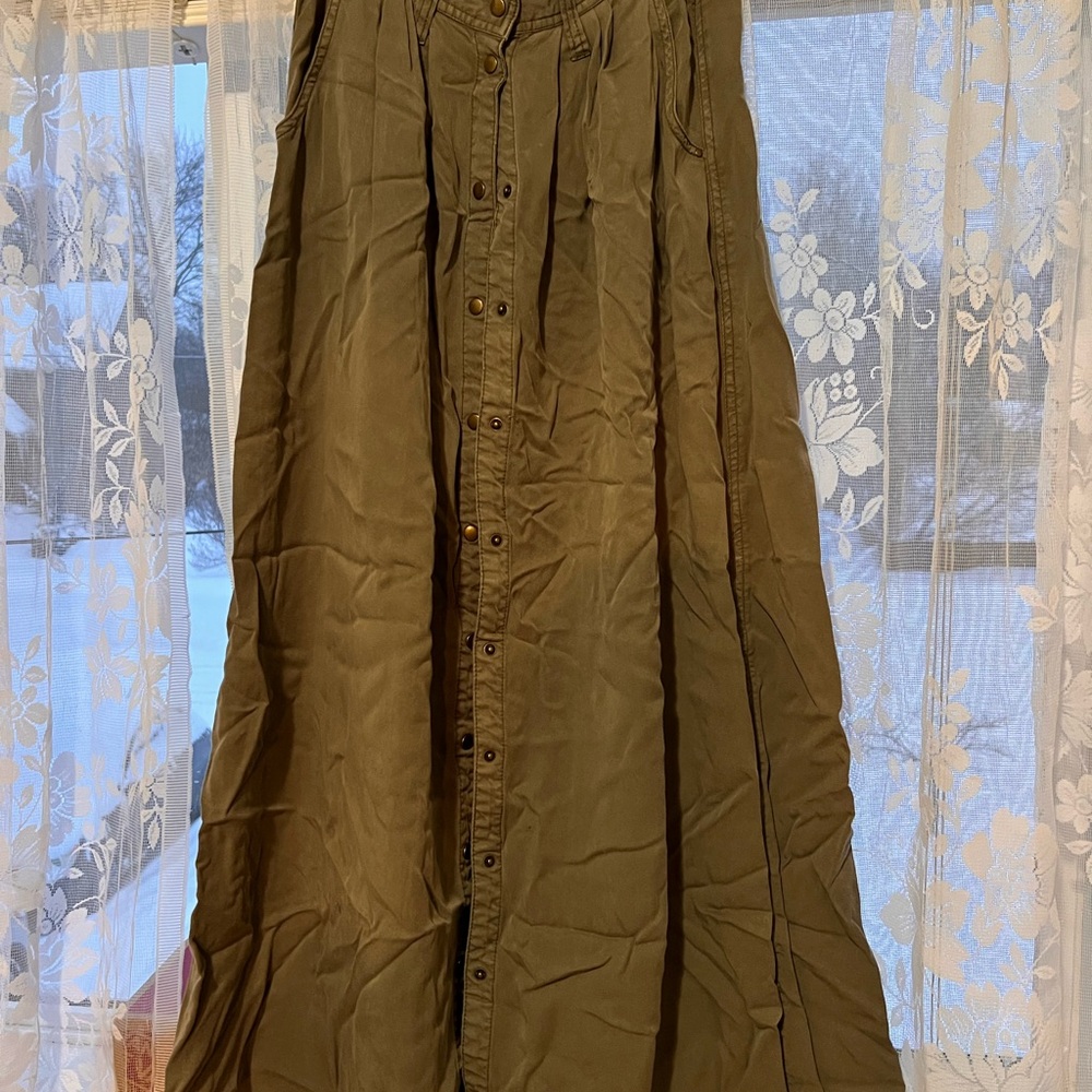 Pistola Khaki Button-Front Maxi Skirt